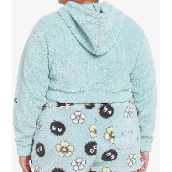 Studio Ghibli My Neighbor Totoro Floral Sherpa Lounge Top Cropped Mint Green Nwt - Picture 2 of 8